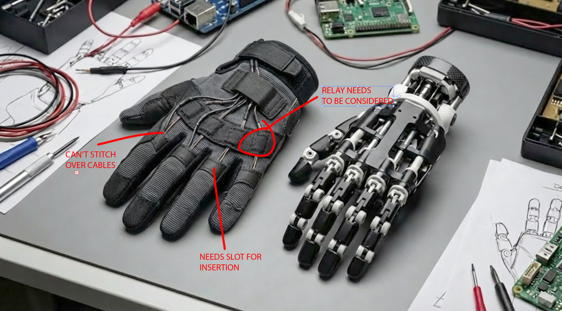 Split comparison showing AI rendering vs real-world soft goods prototyping process including pattern pieces and seam construction