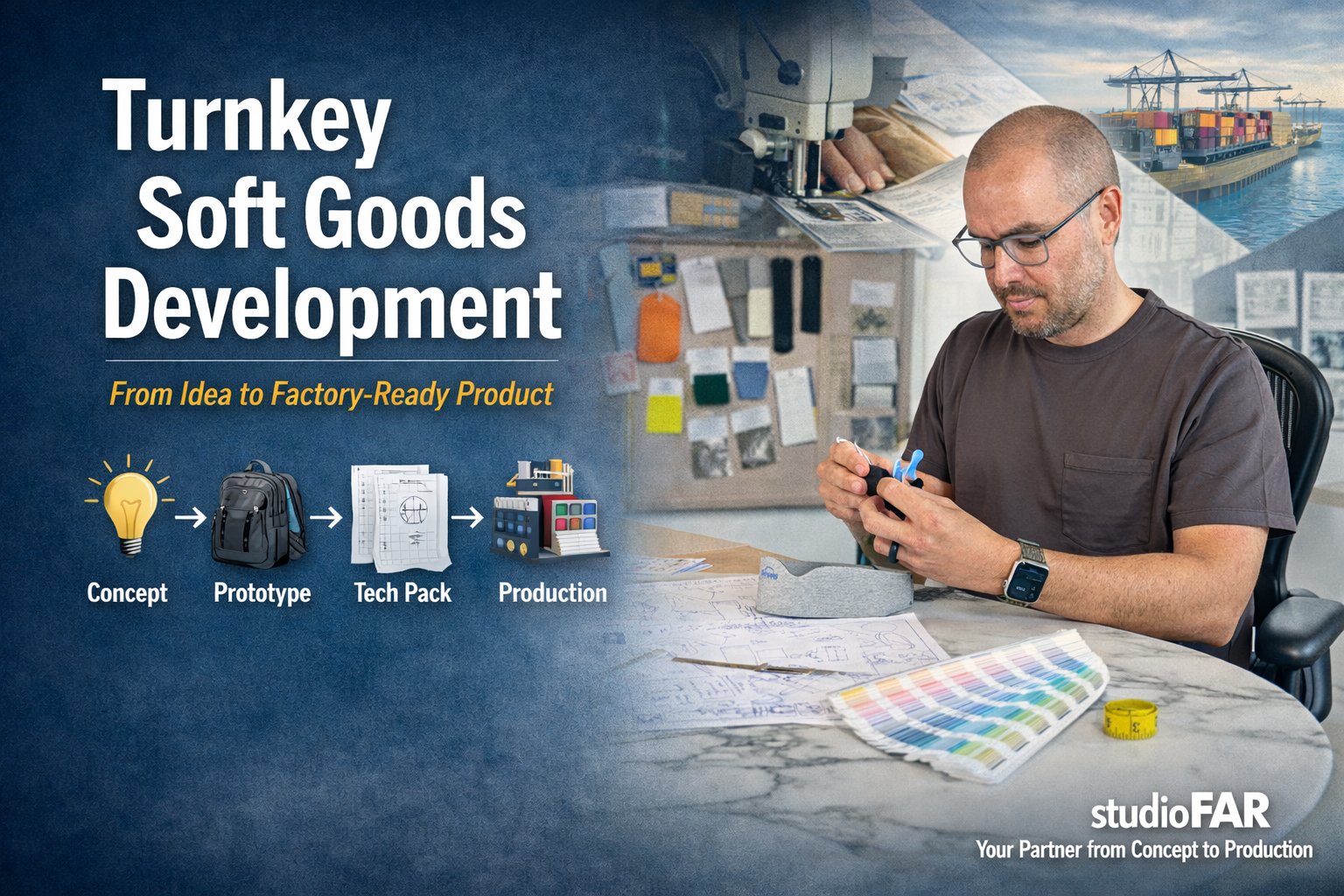 turnkey soft goods development, from concept to factory-ready production, soft goods design and prototyping consultant, bridge between design and manufacturing, manufacturable soft goods products