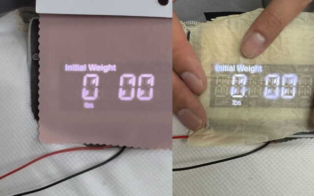 Editorial illustration showing a smart soft goods wearable concept with electronics integration alongside pattern pieces, seam lines, and prototype development details.