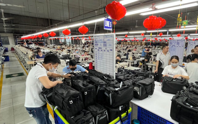 Soft goods product being manufactured in a factory setting