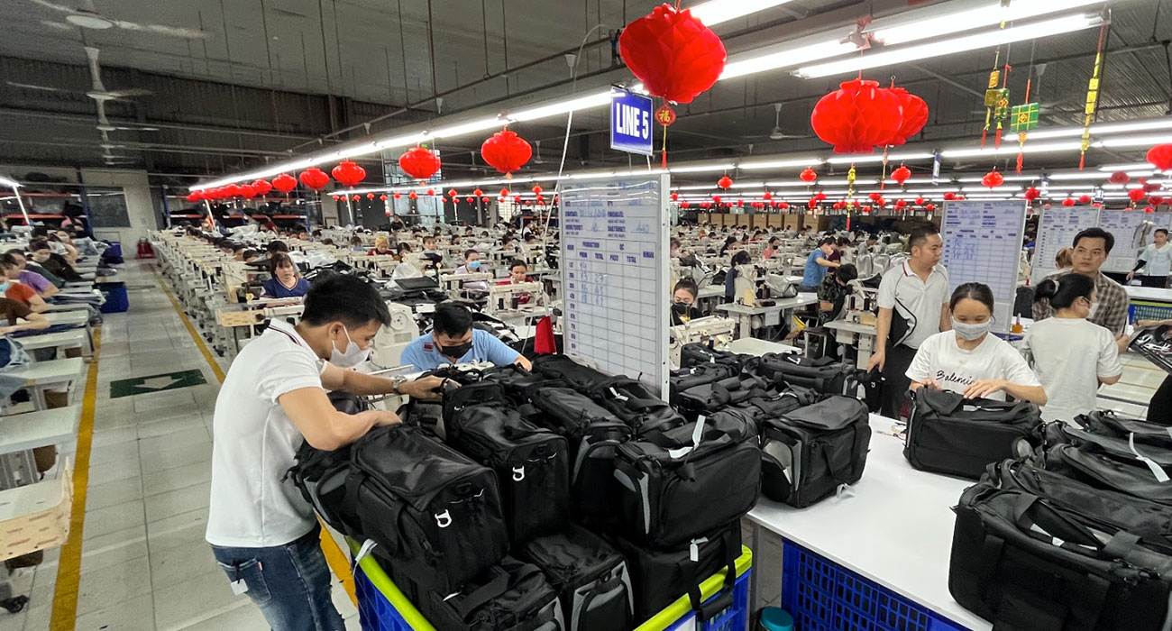 Soft goods product being manufactured in a factory setting