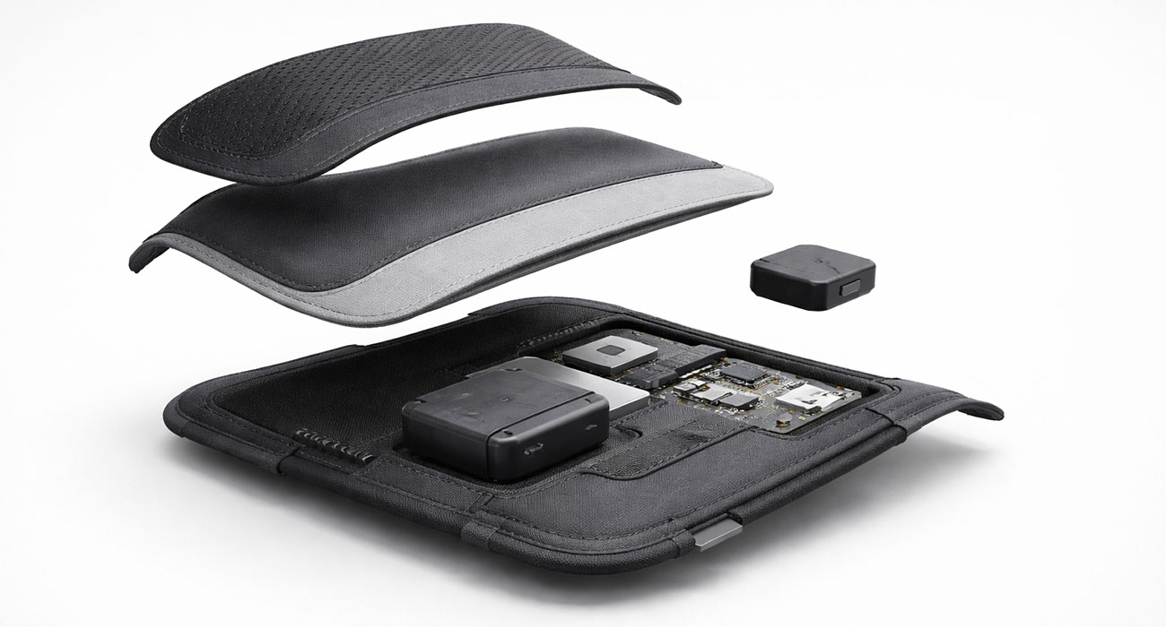 Exploded view of soft goods product integrating electronics and textile construction