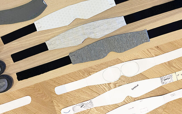 Low-fidelity and high-fidelity soft goods prototypes used during product development.
